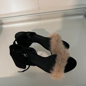 Zara Black Heels with Tan Fur Accent